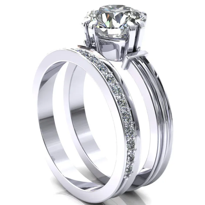 Rings Fire Brilliance Matilda Round Center Stone Double Prong Triple Ridge Vintage Texture Band Ring