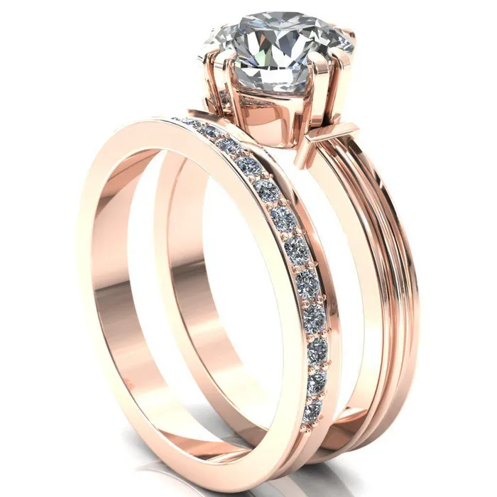 Rings Fire Brilliance Matilda Round Center Stone Double Prong Triple Ridge Vintage Texture Band Ring
