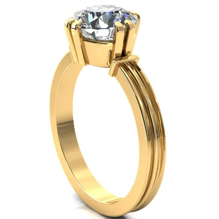 Rings Fire Brilliance Matilda Round Center Stone Double Prong Triple Ridge Vintage Texture Band Ring