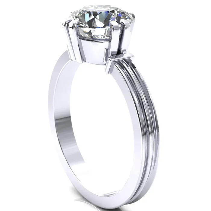 Rings Fire Brilliance Matilda Round Center Stone Double Prong Triple Ridge Vintage Texture Band Ring