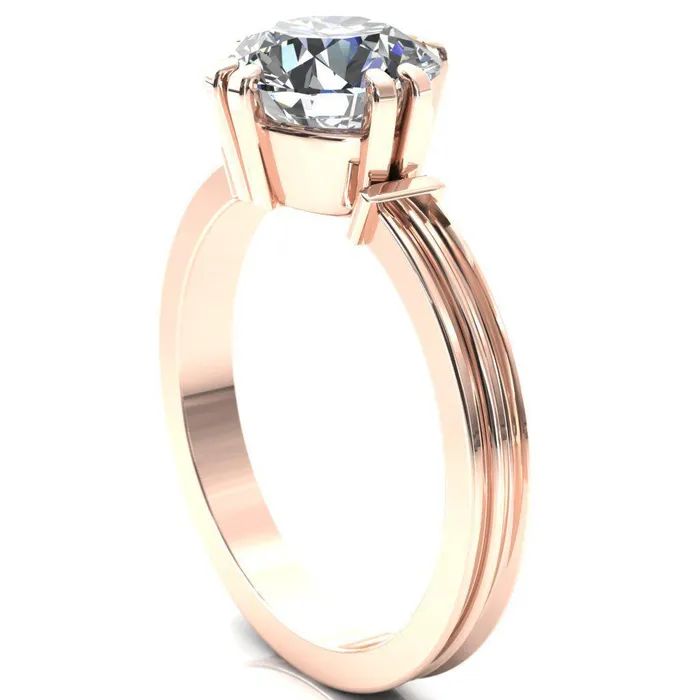 Rings Fire Brilliance Matilda Round Center Stone Double Prong Triple Ridge Vintage Texture Band Ring