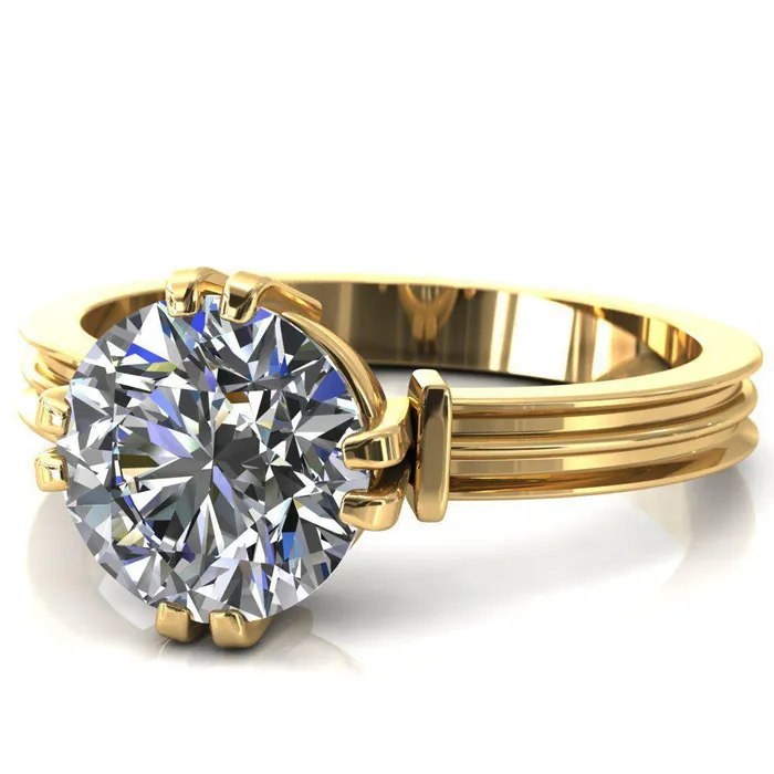 Rings Fire Brilliance Matilda Round Center Stone Double Prong Triple Ridge Vintage Texture Band Ring