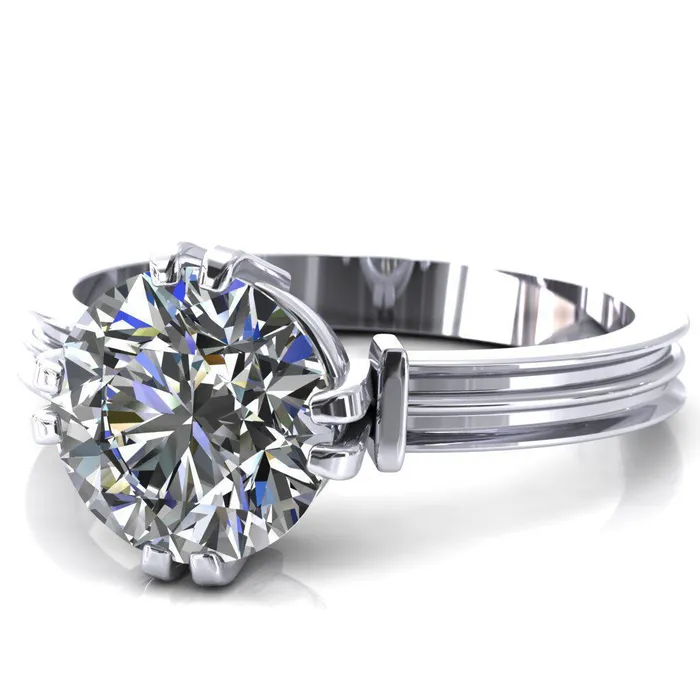 Rings Fire Brilliance Matilda Round Center Stone Double Prong Triple Ridge Vintage Texture Band Ring