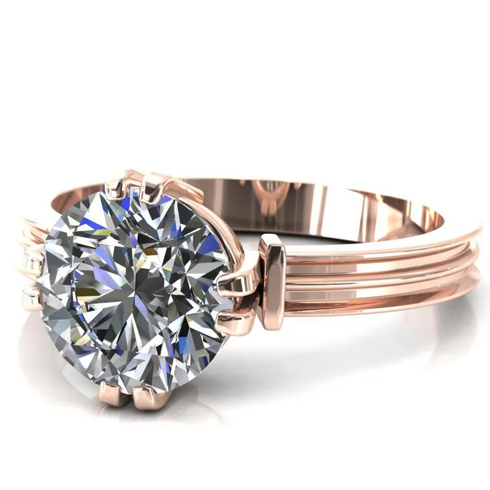 Rings Fire Brilliance Matilda Round Center Stone Double Prong Triple Ridge Vintage Texture Band Ring