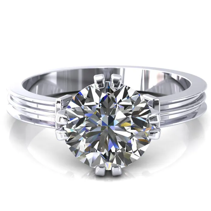 Rings Fire Brilliance Matilda Round Center Stone Double Prong Triple Ridge Vintage Texture Band Ring