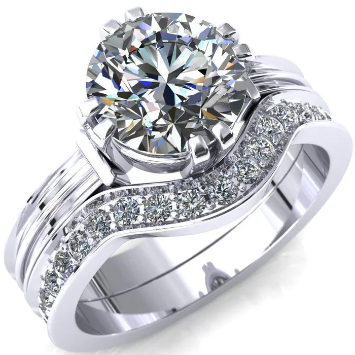Rings Fire Brilliance Matilda Round Center Stone Double Prong Triple Ridge Vintage Texture Band Ring