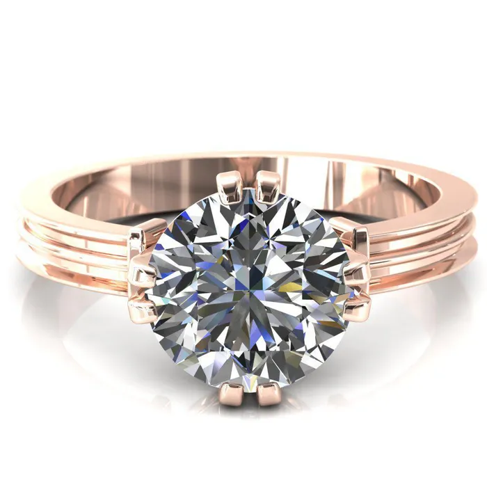 Rings Fire Brilliance Matilda Round Center Stone Double Prong Triple Ridge Vintage Texture Band Ring