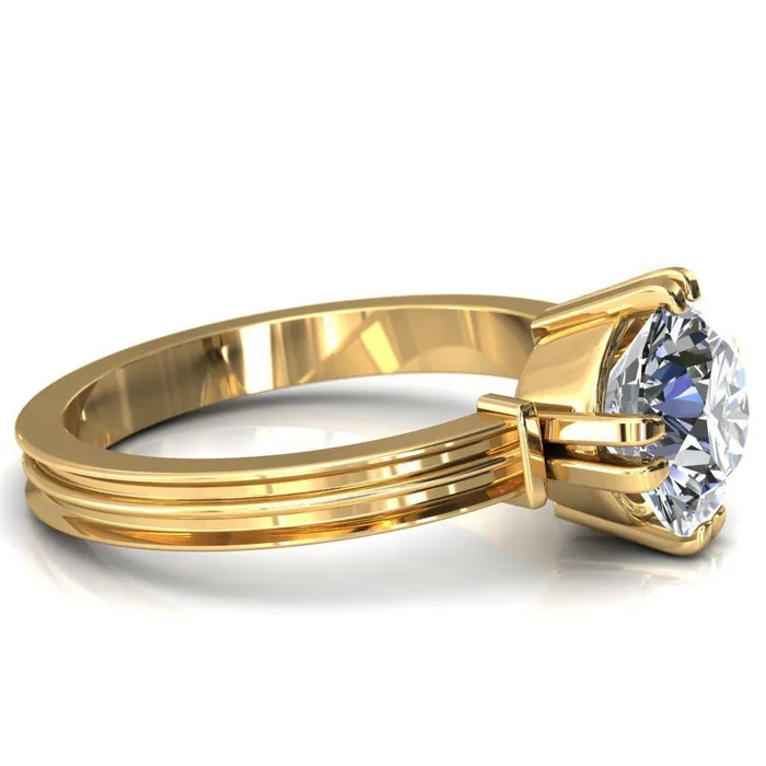 Rings Fire Brilliance Matilda Round Center Stone Double Prong Triple Ridge Vintage Texture Band Ring