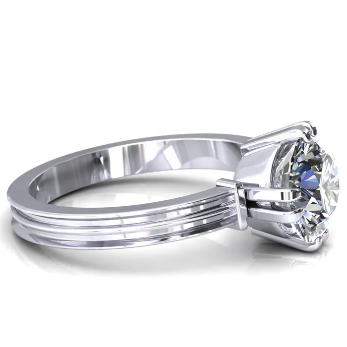 Rings Fire Brilliance Matilda Round Center Stone Double Prong Triple Ridge Vintage Texture Band Ring
