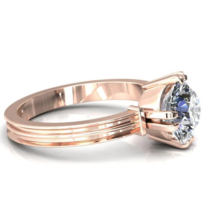 Rings Fire Brilliance Matilda Round Center Stone Double Prong Triple Ridge Vintage Texture Band Ring