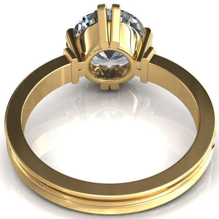 Rings Fire Brilliance Matilda Round Center Stone Double Prong Triple Ridge Vintage Texture Band Ring