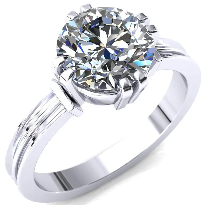 Rings Fire Brilliance Matilda Round Center Stone Double Prong Triple Ridge Vintage Texture Band Ring