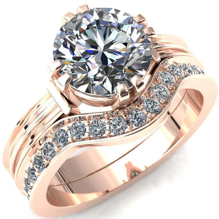 Rings Fire Brilliance Matilda Round Center Stone Double Prong Triple Ridge Vintage Texture Band Ring