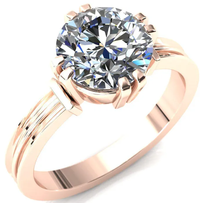 Rings Fire Brilliance Matilda Round Center Stone Double Prong Triple Ridge Vintage Texture Band Ring