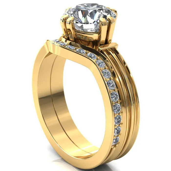 Rings Fire Brilliance Matilda Round Center Stone Double Prong Triple Ridge Vintage Texture Band Ring