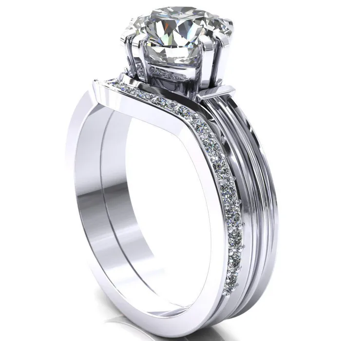 Rings Fire Brilliance Matilda Round Center Stone Double Prong Triple Ridge Vintage Texture Band Ring