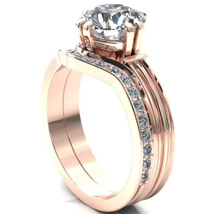 Rings Fire Brilliance Matilda Round Center Stone Double Prong Triple Ridge Vintage Texture Band Ring