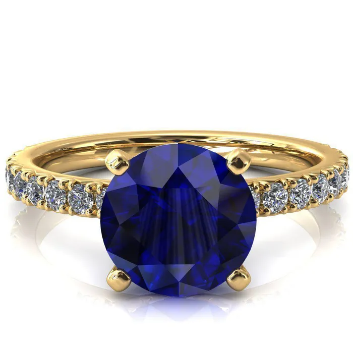 Rings Fire Brilliance Nefili Round Blue Sapphire 4 Prong 58 Eternity Diamond French Pave Engagement Ring