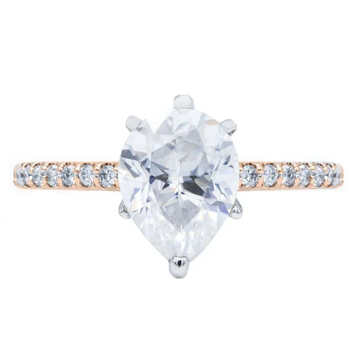 Rings Fire Brilliance Pear Crushed Ice Moissanite 6 Prongs Diamond Accent Ice Cathedral Solitaire Ring