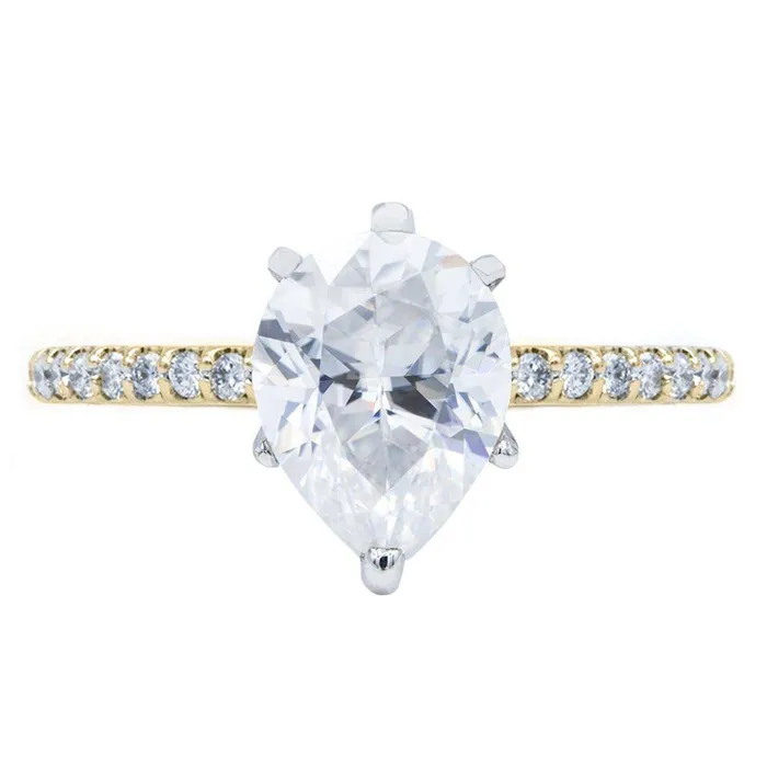 Rings Fire Brilliance Pear Crushed Ice Moissanite 6 Prongs Diamond Accent Ice Cathedral Solitaire Ring