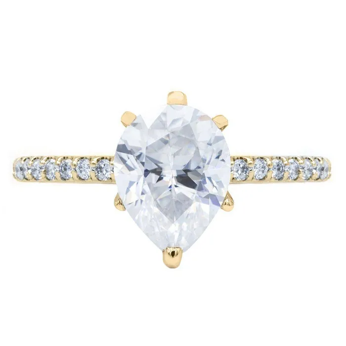 Rings Fire Brilliance Pear Crushed Ice Moissanite 6 Prongs Diamond Accent Ice Cathedral Solitaire Ring