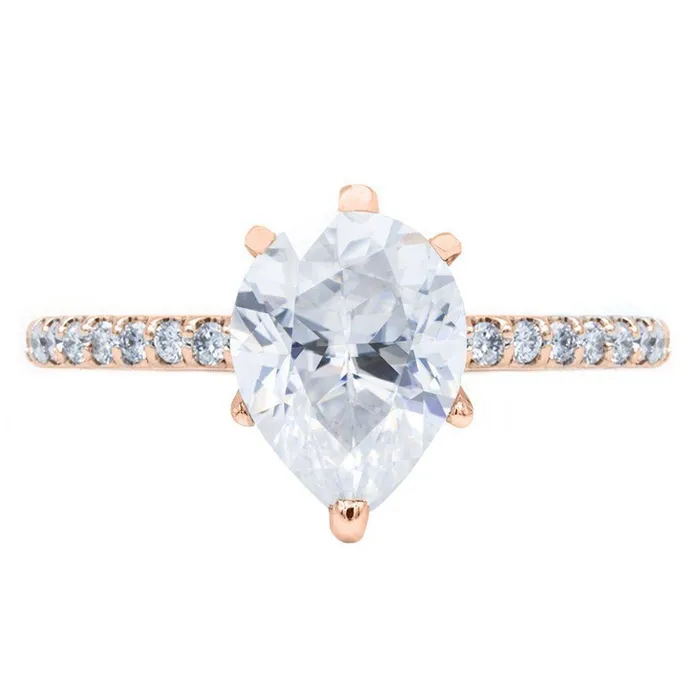 Rings Fire Brilliance Pear Crushed Ice Moissanite 6 Prongs Diamond Accent Ice Cathedral Solitaire Ring