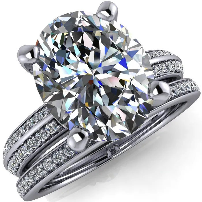 Rings Fire Brilliance Priscilla Oval Center Stone 4 Prong Double Channel Shank Engagement Ring