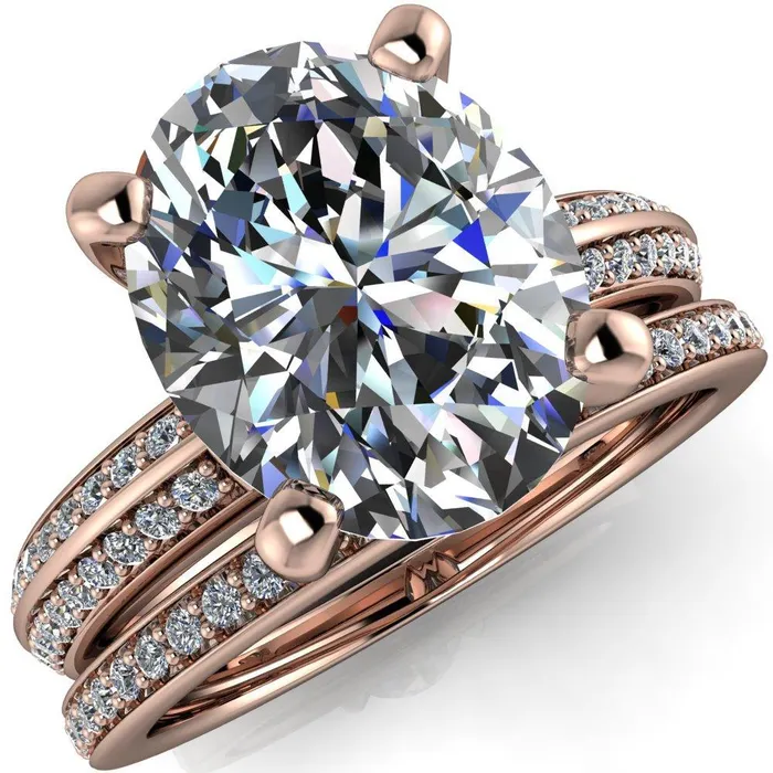 Rings Fire Brilliance Priscilla Oval Center Stone 4 Prong Double Channel Shank Engagement Ring