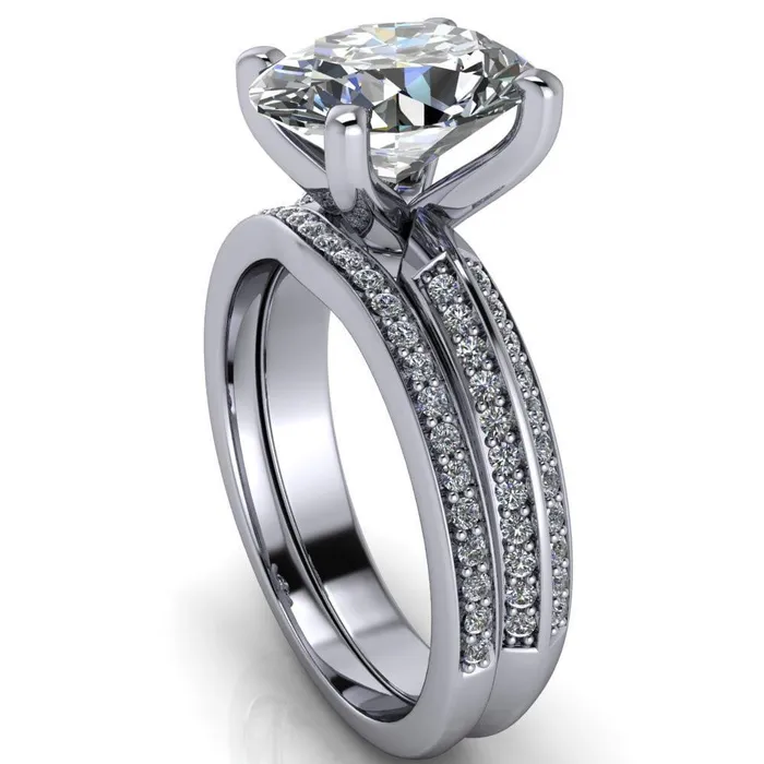 Rings Fire Brilliance Priscilla Oval Center Stone 4 Prong Double Channel Shank Engagement Ring
