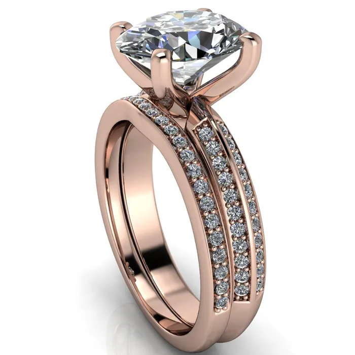 Rings Fire Brilliance Priscilla Oval Center Stone 4 Prong Double Channel Shank Engagement Ring