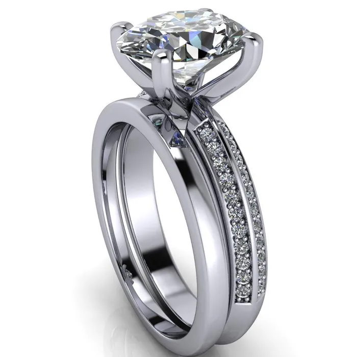 Rings Fire Brilliance Priscilla Oval Center Stone 4 Prong Double Channel Shank Engagement Ring