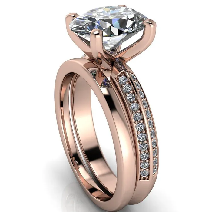 Rings Fire Brilliance Priscilla Oval Center Stone 4 Prong Double Channel Shank Engagement Ring