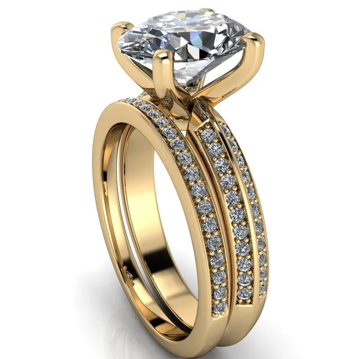 Rings Fire Brilliance Priscilla Oval Center Stone 4 Prong Double Channel Shank Engagement Ring