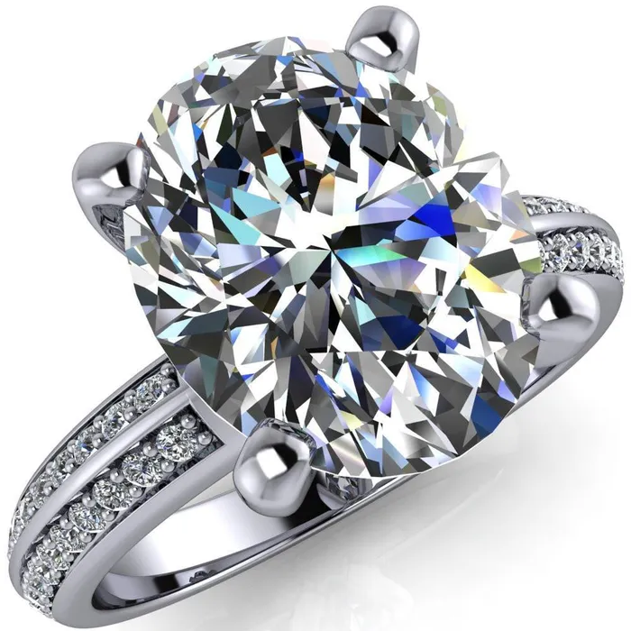 Rings Fire Brilliance Priscilla Oval Center Stone 4 Prong Double Channel Shank Engagement Ring