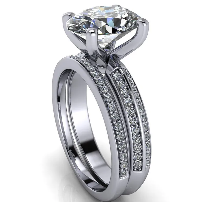 Rings Fire Brilliance Priscilla Oval Center Stone 4 Prong Double Channel Shank Engagement Ring