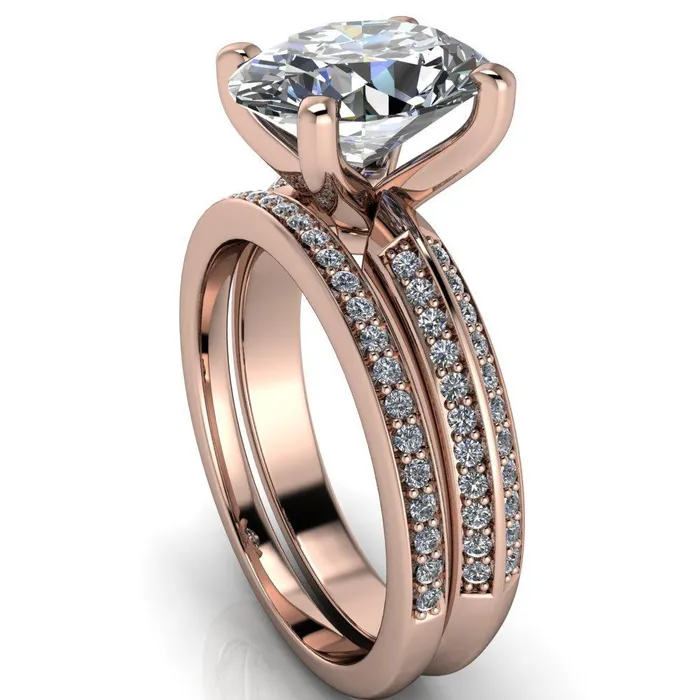 Rings Fire Brilliance Priscilla Oval Center Stone 4 Prong Double Channel Shank Engagement Ring