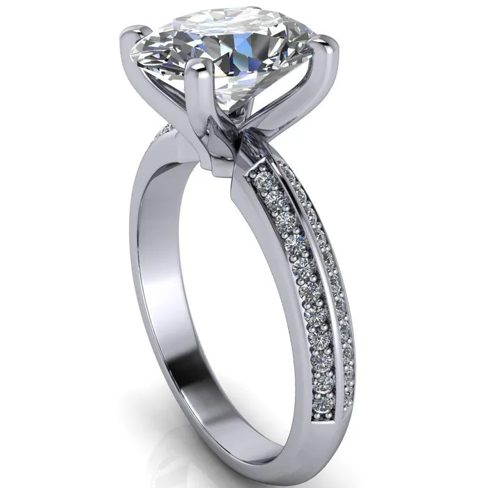 Rings Fire Brilliance Priscilla Oval Center Stone 4 Prong Double Channel Shank Engagement Ring