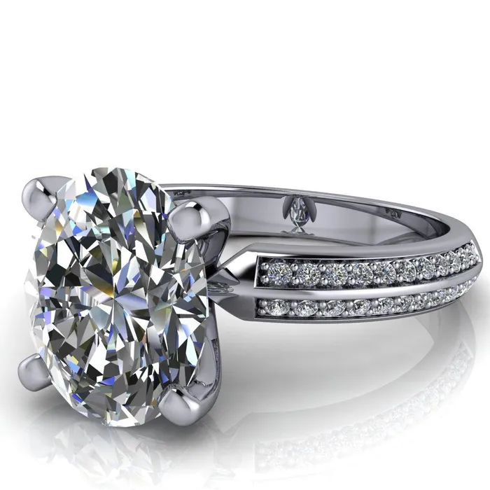Rings Fire Brilliance Priscilla Oval Center Stone 4 Prong Double Channel Shank Engagement Ring