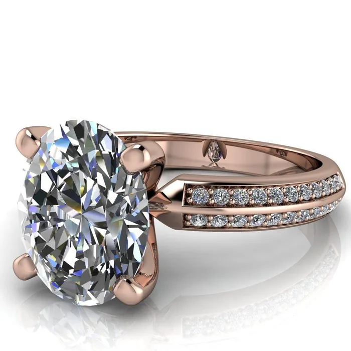 Rings Fire Brilliance Priscilla Oval Center Stone 4 Prong Double Channel Shank Engagement Ring