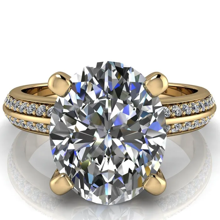 Rings Fire Brilliance Priscilla Oval Center Stone 4 Prong Double Channel Shank Engagement Ring