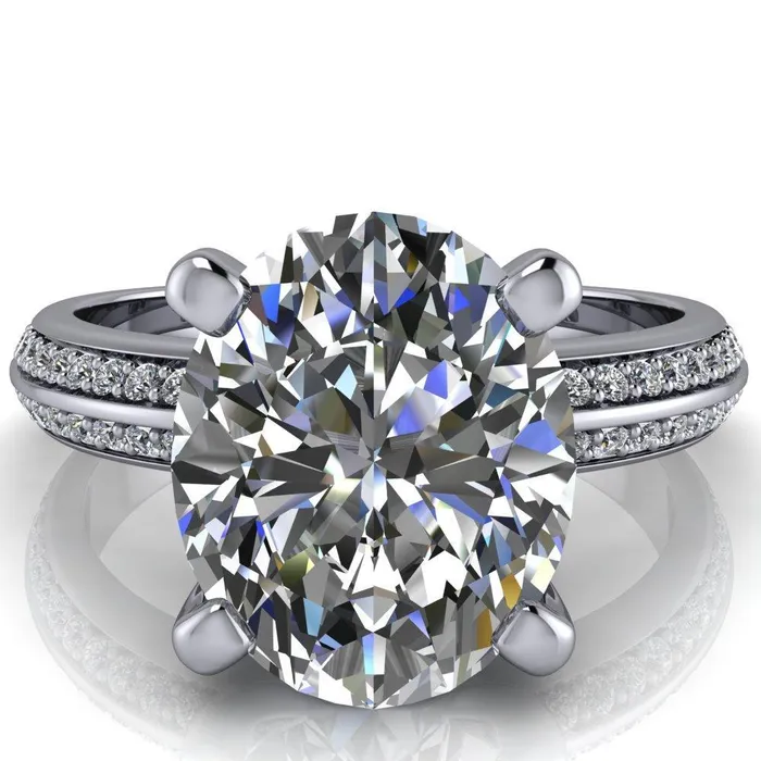 Rings Fire Brilliance Priscilla Oval Center Stone 4 Prong Double Channel Shank Engagement Ring