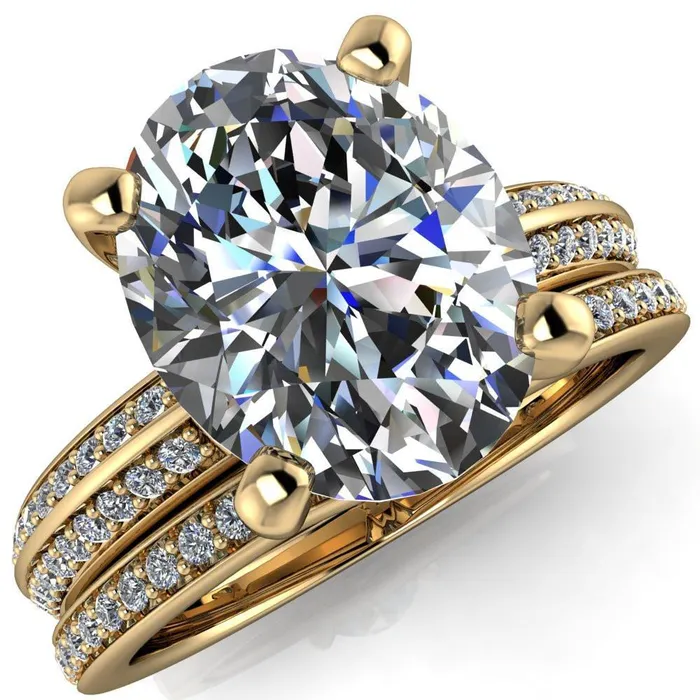 Rings Fire Brilliance Priscilla Oval Center Stone 4 Prong Double Channel Shank Engagement Ring