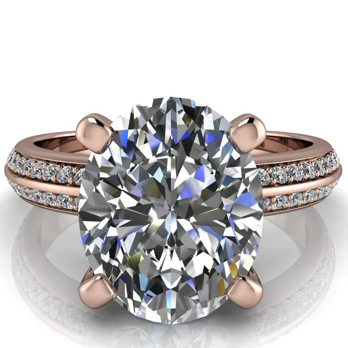 Rings Fire Brilliance Priscilla Oval Center Stone 4 Prong Double Channel Shank Engagement Ring
