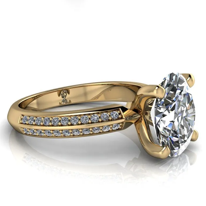 Rings Fire Brilliance Priscilla Oval Center Stone 4 Prong Double Channel Shank Engagement Ring