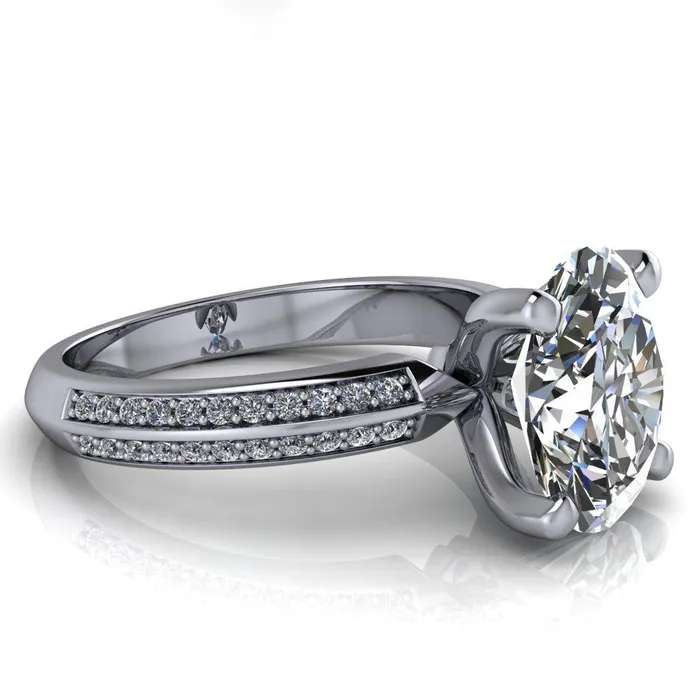 Rings Fire Brilliance Priscilla Oval Center Stone 4 Prong Double Channel Shank Engagement Ring