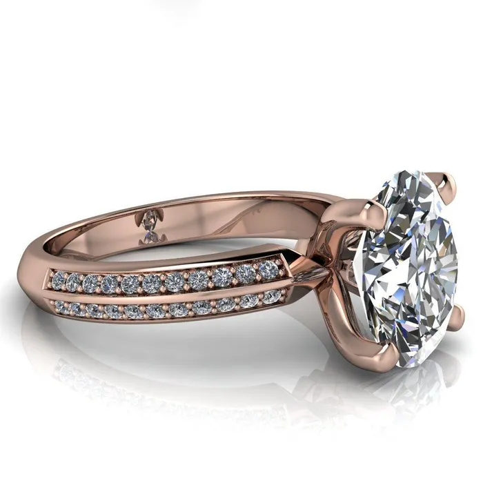 Rings Fire Brilliance Priscilla Oval Center Stone 4 Prong Double Channel Shank Engagement Ring