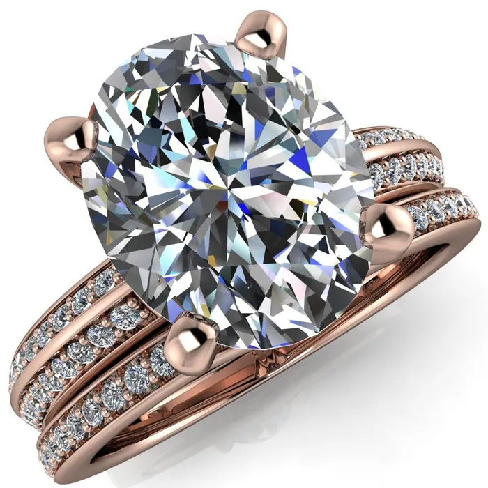 Rings Fire Brilliance Priscilla Oval Center Stone 4 Prong Double Channel Shank Engagement Ring