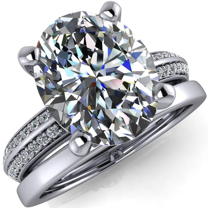 Rings Fire Brilliance Priscilla Oval Center Stone 4 Prong Double Channel Shank Engagement Ring