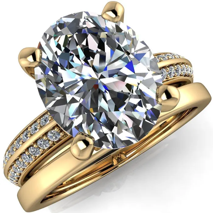 Rings Fire Brilliance Priscilla Oval Center Stone 4 Prong Double Channel Shank Engagement Ring