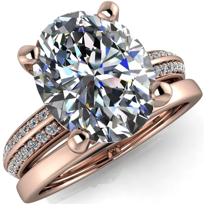 Rings Fire Brilliance Priscilla Oval Center Stone 4 Prong Double Channel Shank Engagement Ring